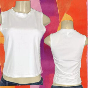 Yogalicious Juniors XL White High Neck Stretch Cotton Airlite Melissa Crop Tank